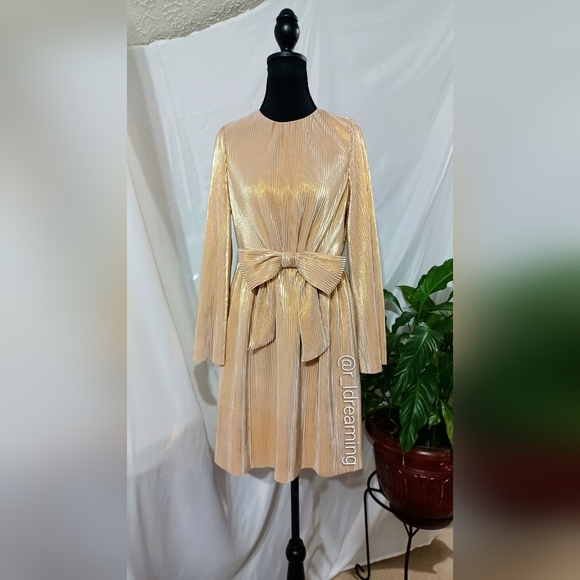 NWOT Bell-Sleeved Goldie Mini Dress Size XS Gold Color by Hyacinth House - Picture 1 of 10